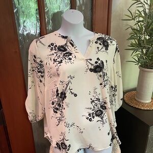 Maurices Cream and Black Floral Blouse